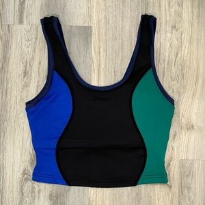 Terez TLC Princess Seam Colorblocked Crop Top Sports Bra Blue Green Size S